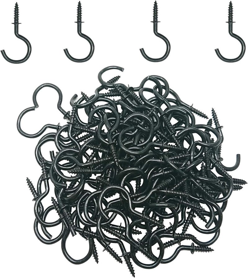 Goiio 100 Pieces 1 inch Ceiling Hooks, Black Zinc Plated Metal Screw-in Cup Hooks - Image 1